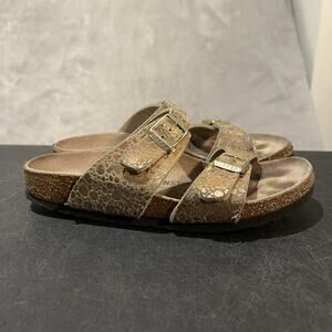 Birkenstock Arizona Sandals Womens 37 Gold Metallic Stones Cork Buckle Comfort